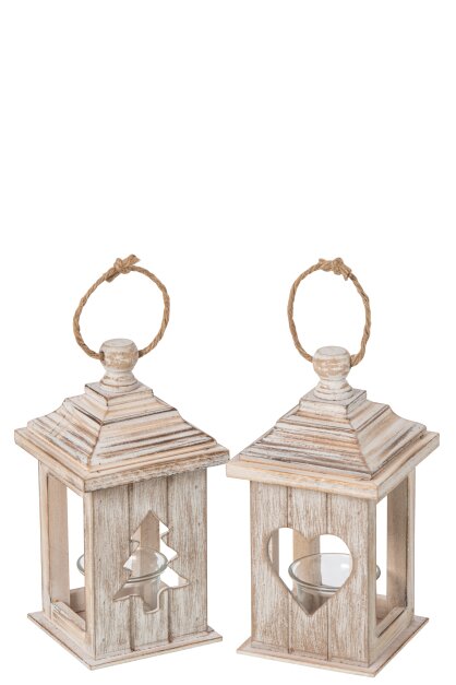 Lantern Fir Wood Beige Assortment Of 2