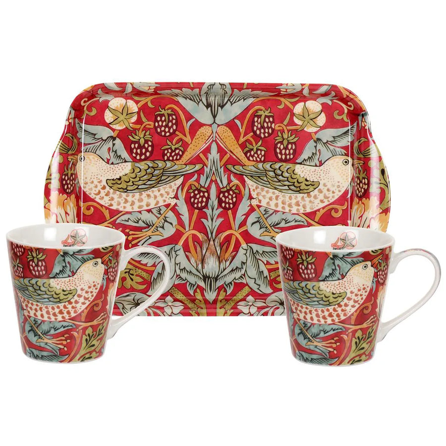Strawberry Thief Red mug and tray set