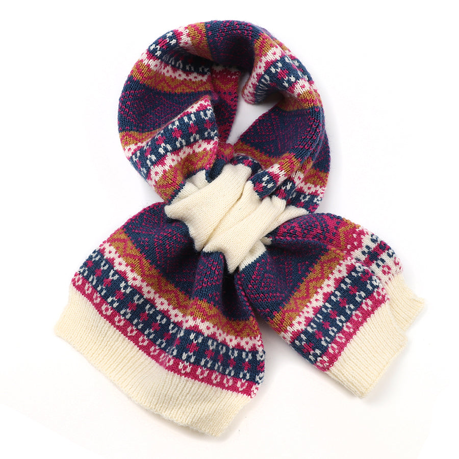 Cream, navy and magenta fair isle pull through scarf