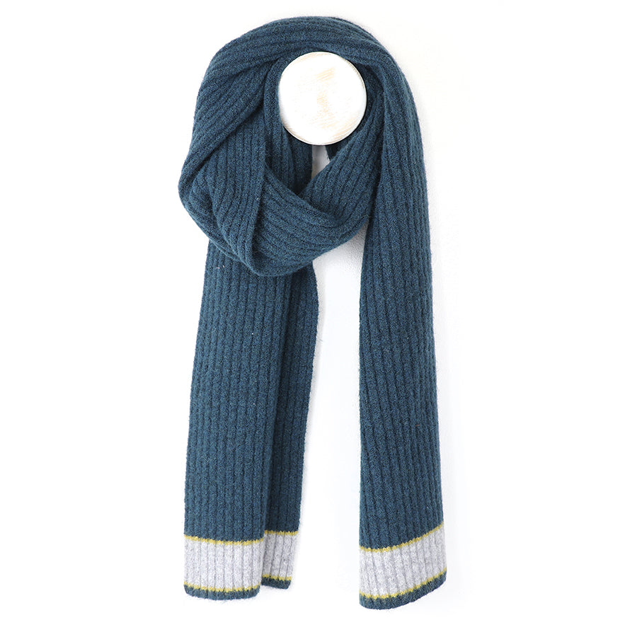 Dusky teal knit contrast trim scarf for men