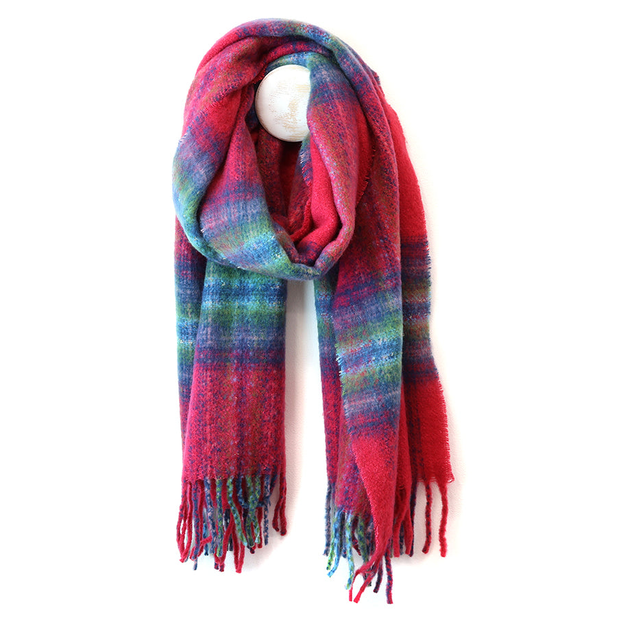 Miranda Blue,green and raspberry mix cosy check sections scarf