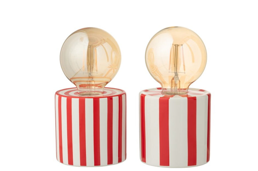 Table Lamp Striped Dolomite Red/White Assortment Of 2