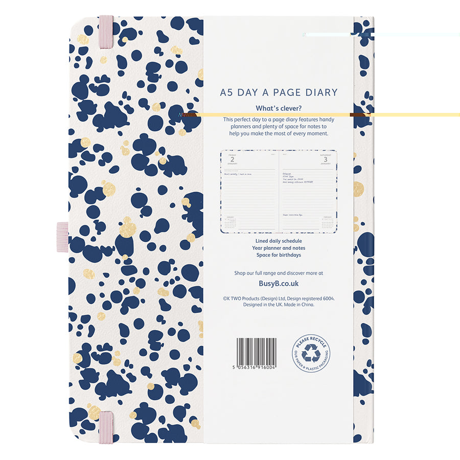 A5 Day a Page Diary 2026 Navy Spatter