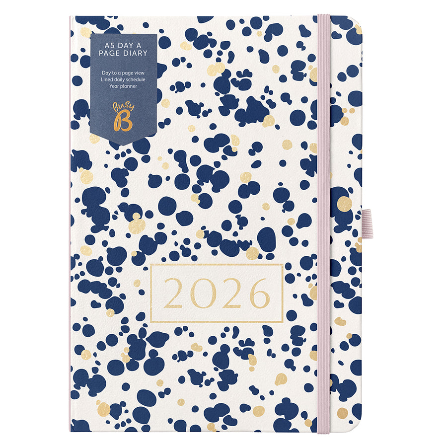 A5 Day a Page Diary 2026 Navy Spatter