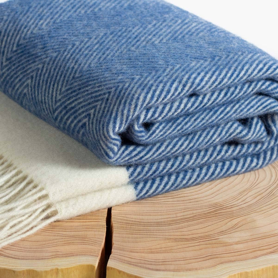 Wool Throw Blanket FLORENCE - blue