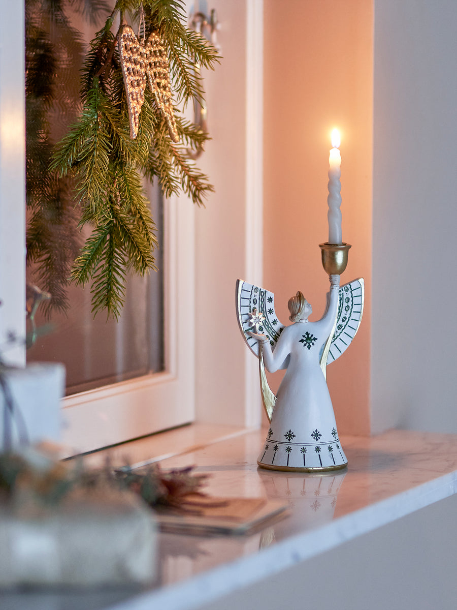 Evangeline Candle Holder, White, Polyresin