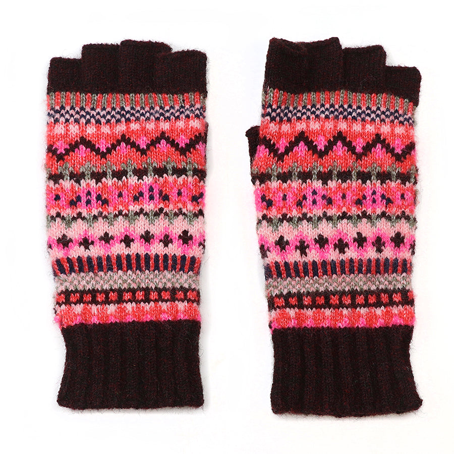 Recycled blend red mix fair isle fingerless gloves