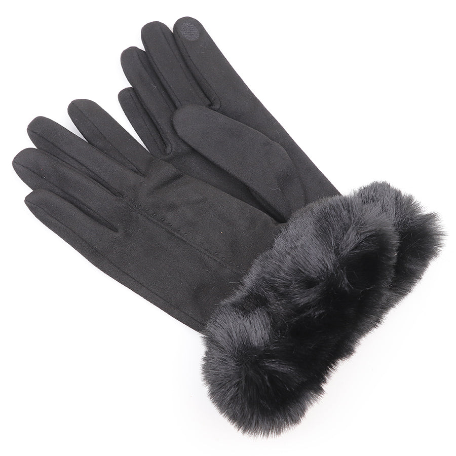 Dark grey faux suede and faux fur cuff gloves