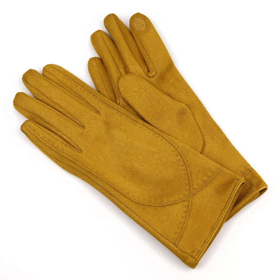 Mustard faux suede stitch detail gloves