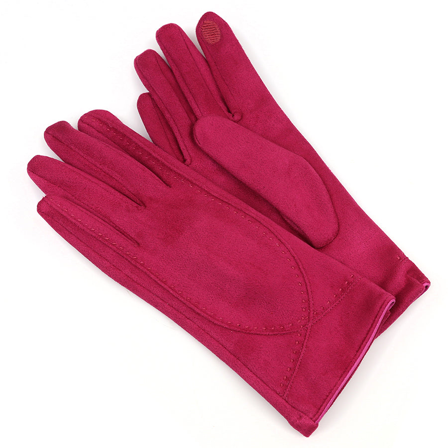Fuchsia faux suede stitch detail gloves