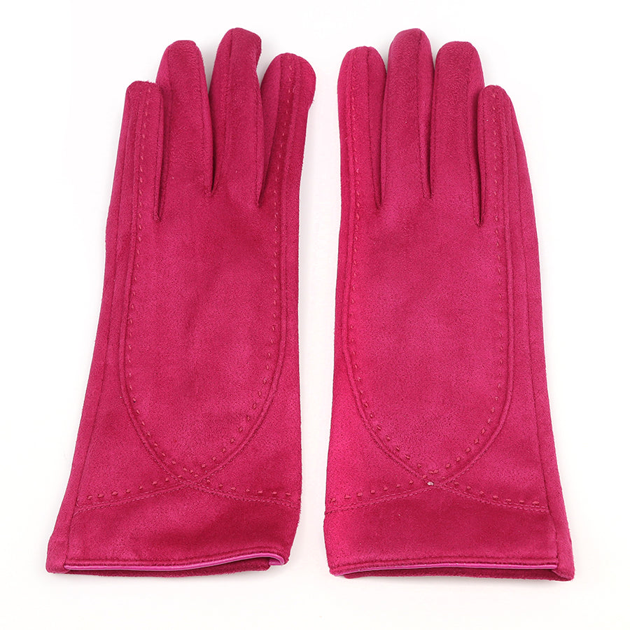 Fuchsia faux suede stitch detail gloves