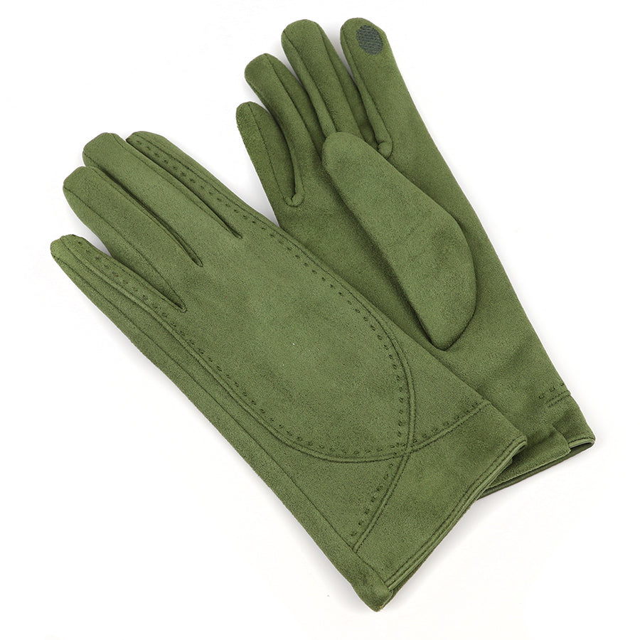 Olive faux suede stitch detail gloves
