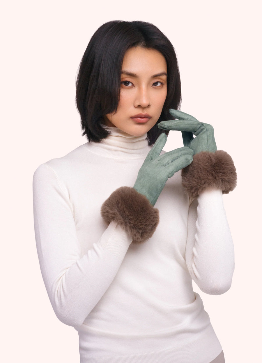 Bettina Faux Suede/Fur Gloves, Ice