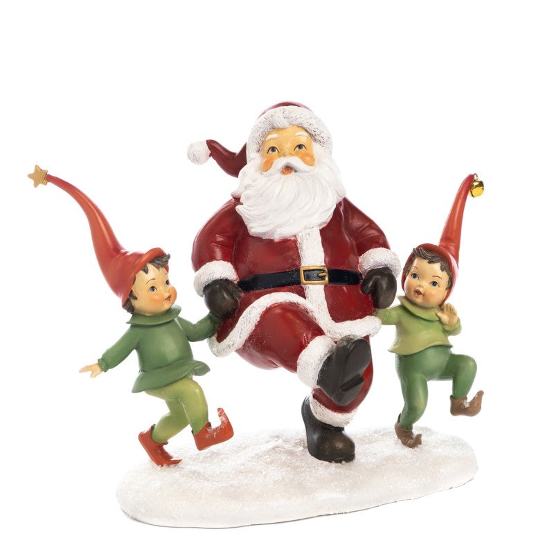 DANCING SANTA W/HELPER PIXIES RD/GRN 25,5CM