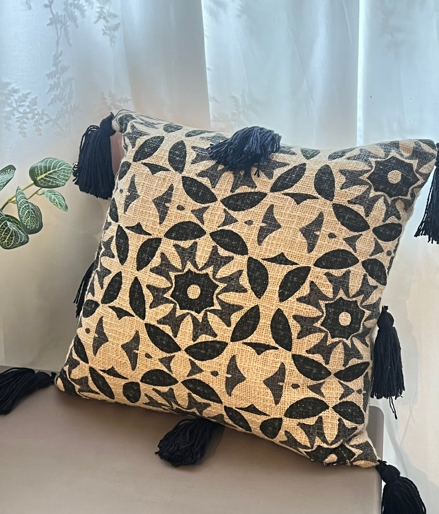 Blue Medallion Cushion with Tassels