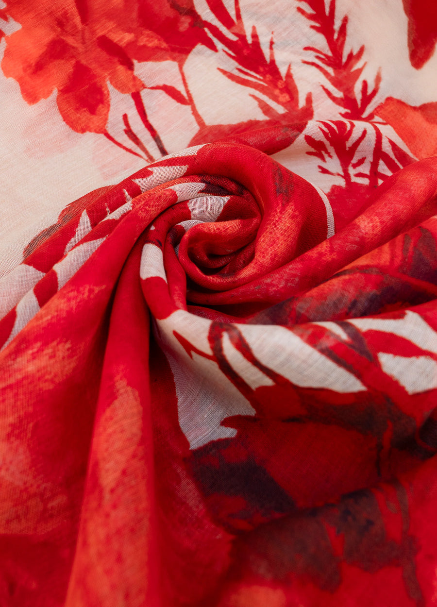 Rouge Blooms Linen/Cotton Mix Scarf