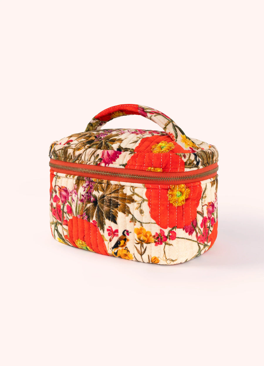Quilted Velvet Vanity Case-Fine Flowers-Cream