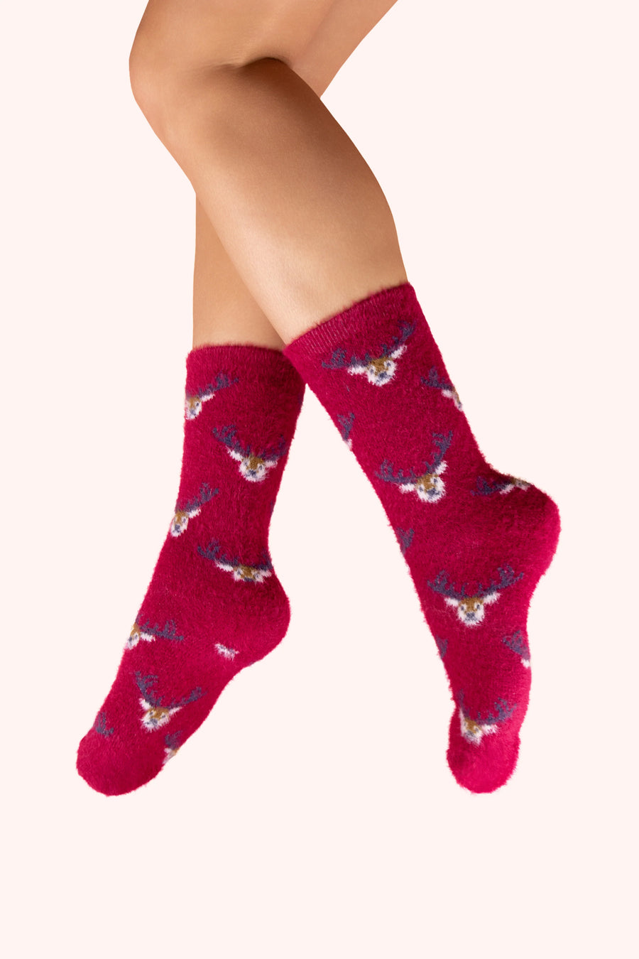 Fuzzy Socks - Mini Stags, Fuchsia