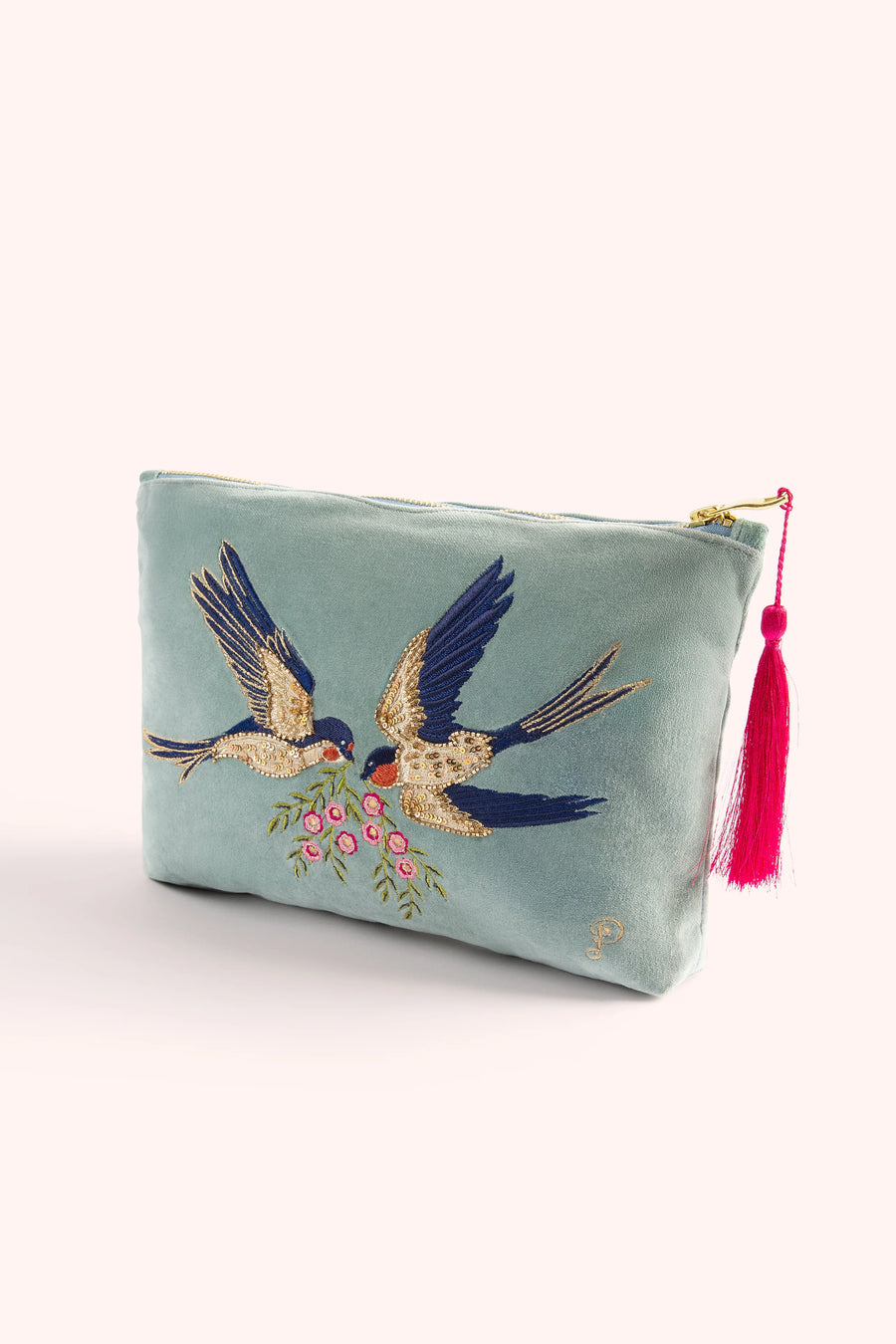 Velvet Zip Pouch - Swooping Swallows
