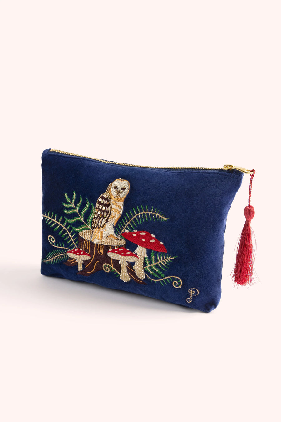 Velvet Zip Pouch - Woodland Owl