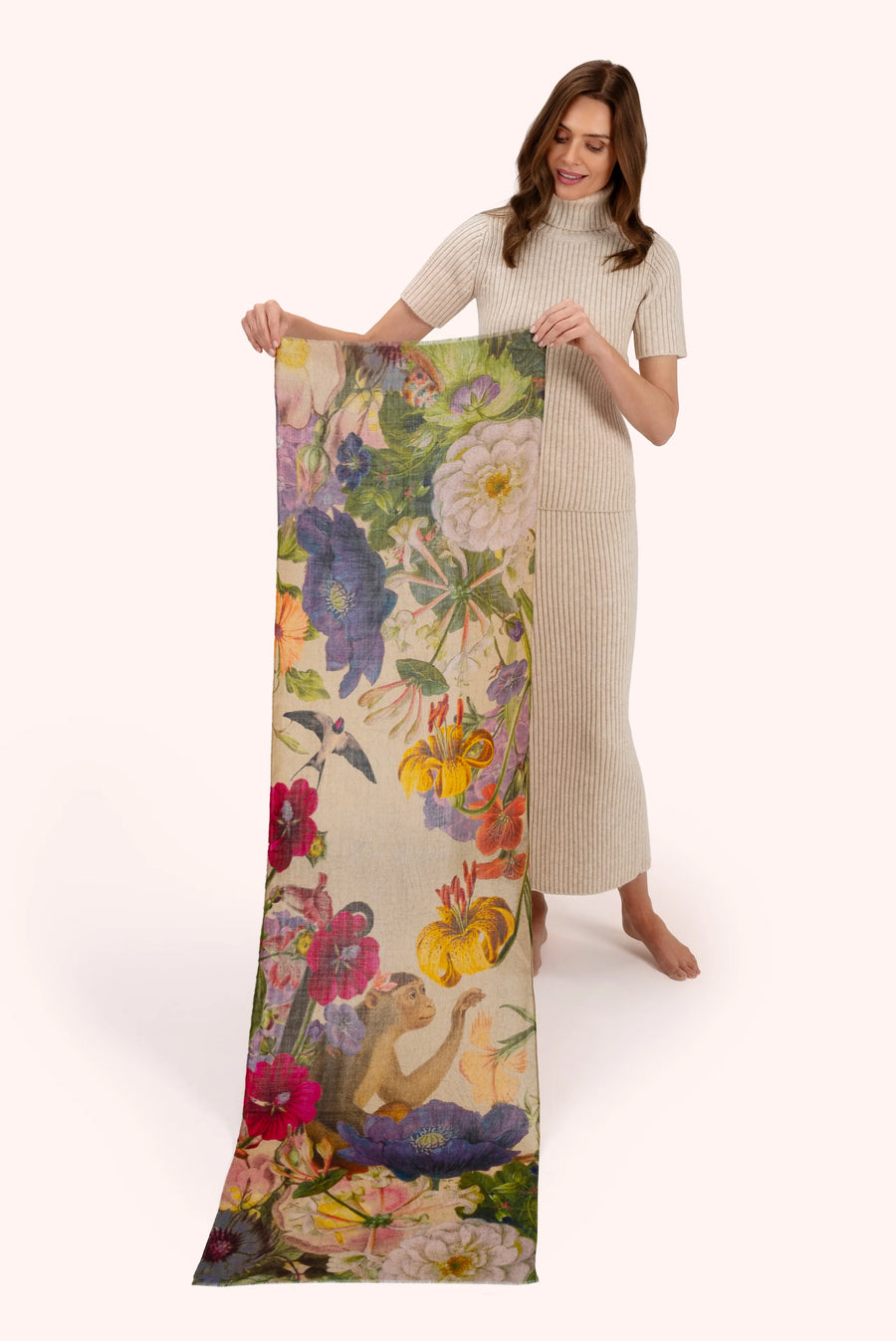 Wool Wrap Scarf - Autumn Posy, Cream