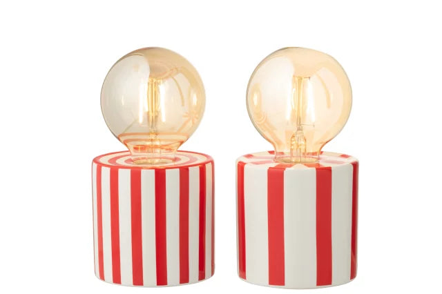 Table Lamp Striped Dolomite Red/White Assortment Of 2