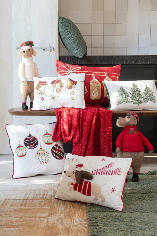 Cushion Christmas Dog Polyester Christmas Red/White