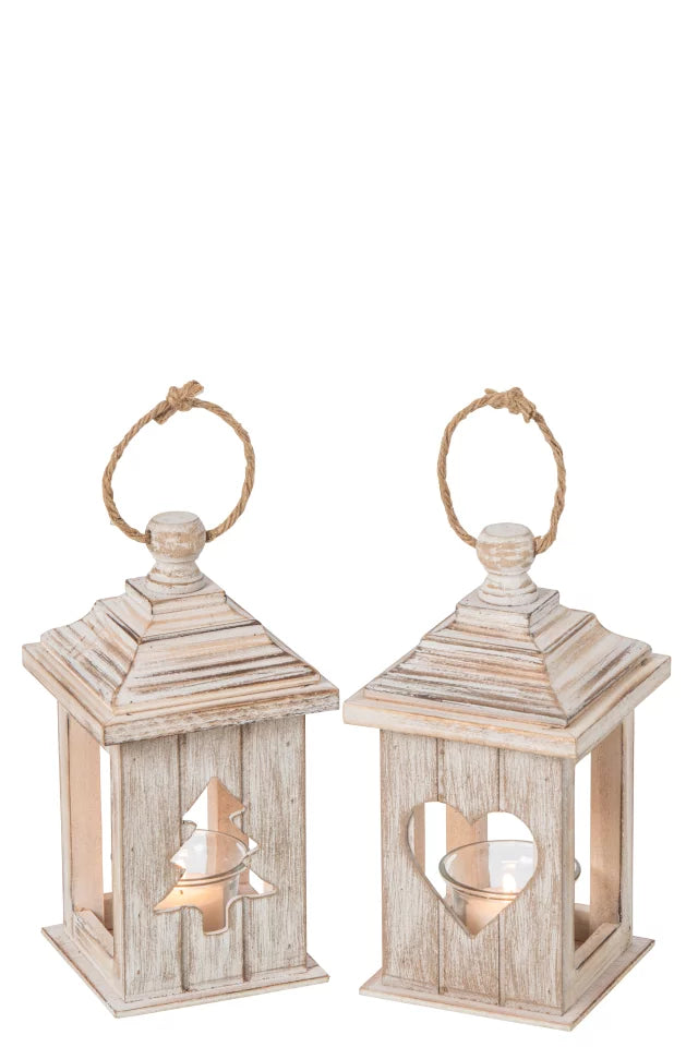 Lantern Fir Wood Beige Assortment Of 2