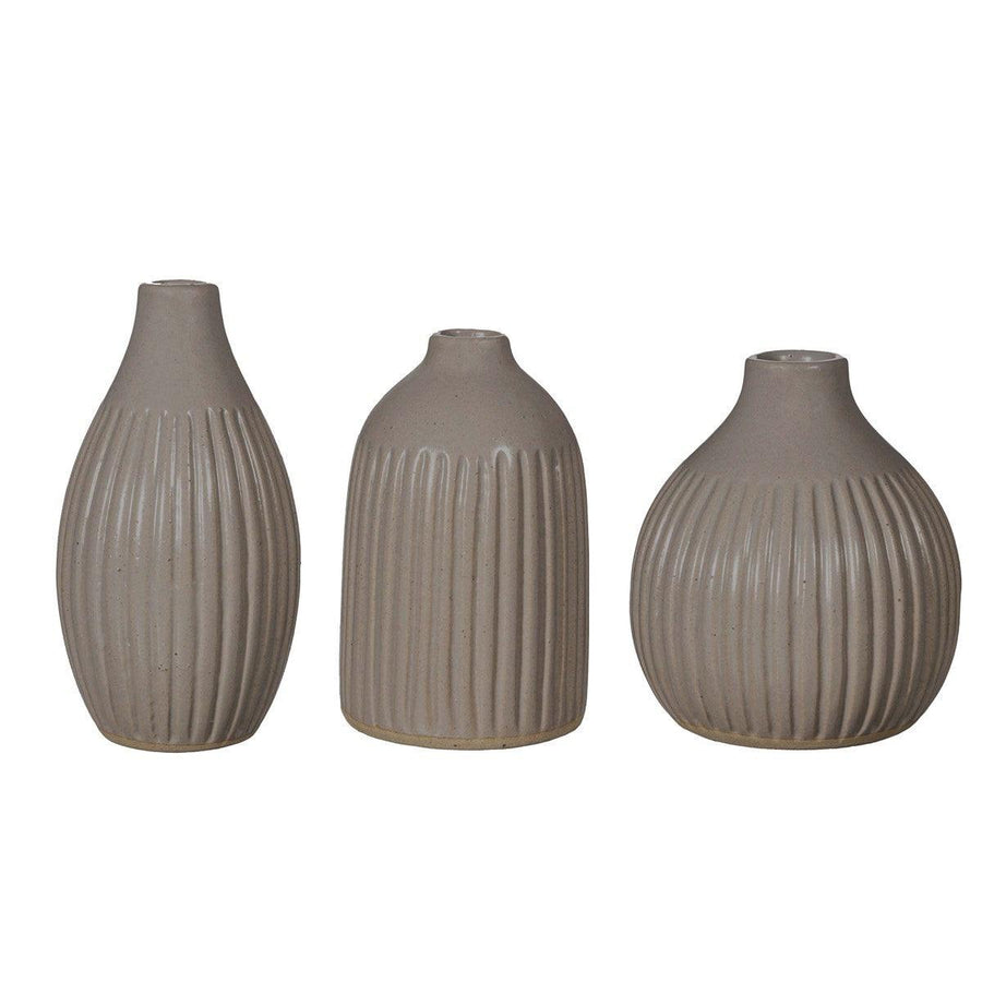 Set of 3 Grooved Vases (Grey) - Twenty Six