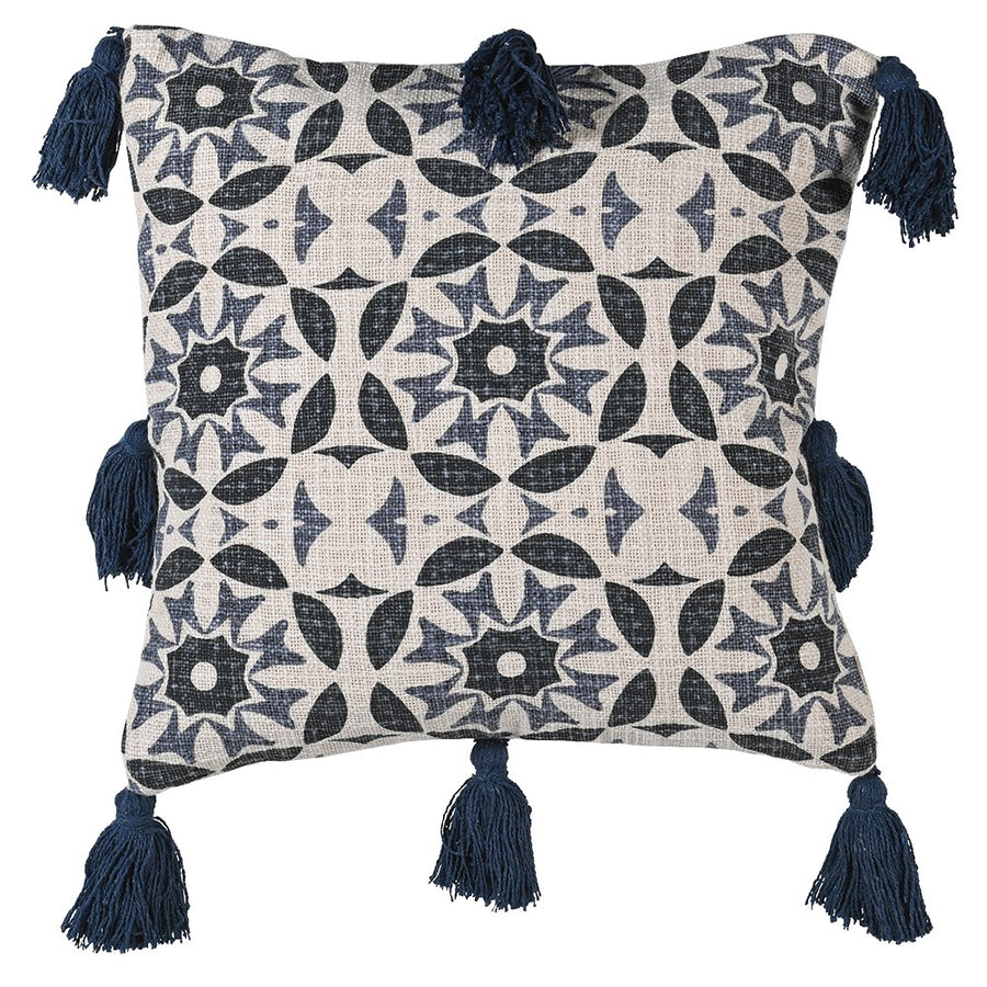 Blue Medallion Cushion with Tassels