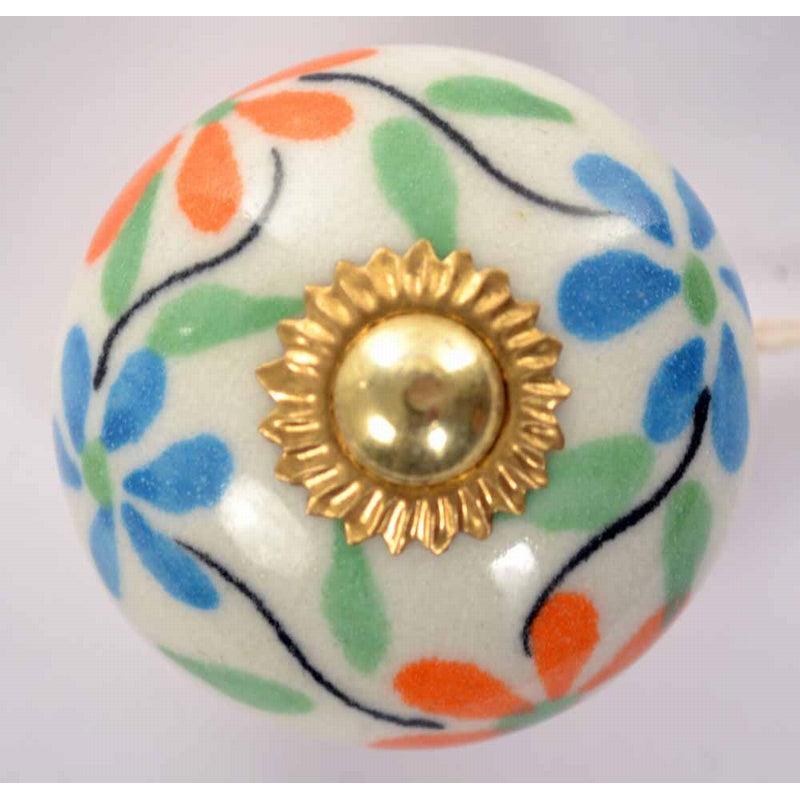Orange & Blue Floral Door Knob - Twenty Six