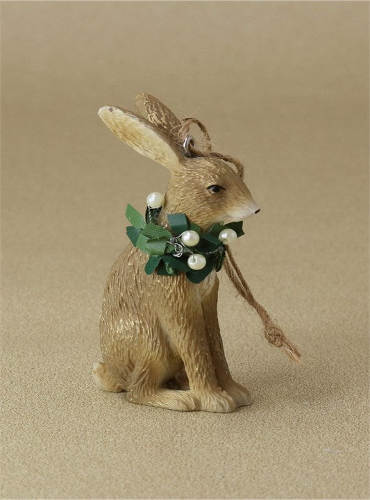 Hanging Decorations - Hares with Red and White Holly & Ivy Wreaths