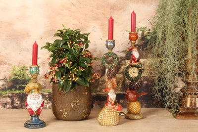 Santa Christmas Candle Holder 9.5 cm - Gold