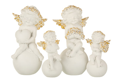 Angel On Ball Poly White/Gold  Assortment Of 2