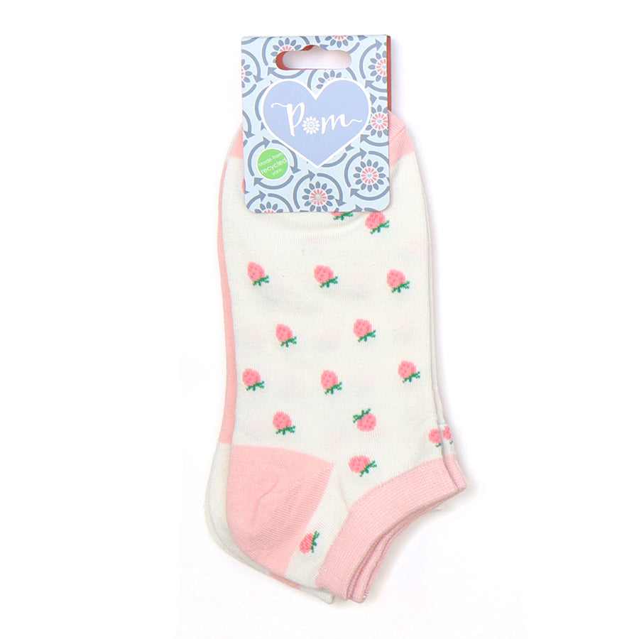 Pink and cream dainty strawberry trainer sock duo