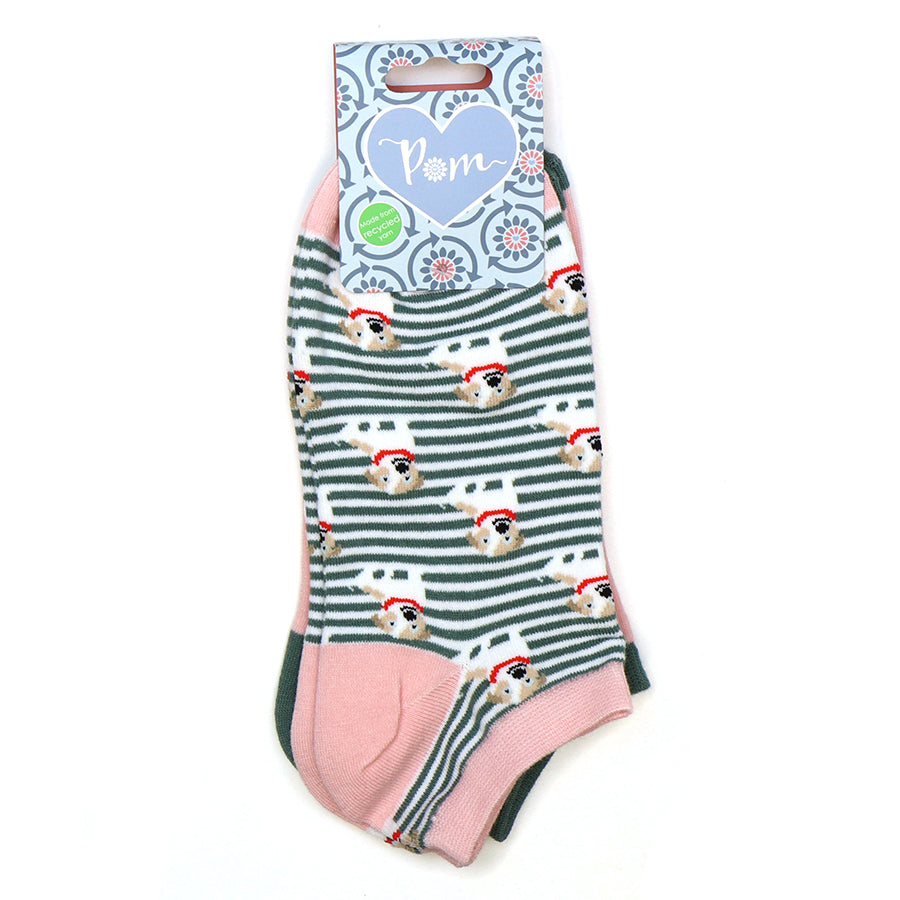 Pink and grey dogs and stripes trainer sock duo