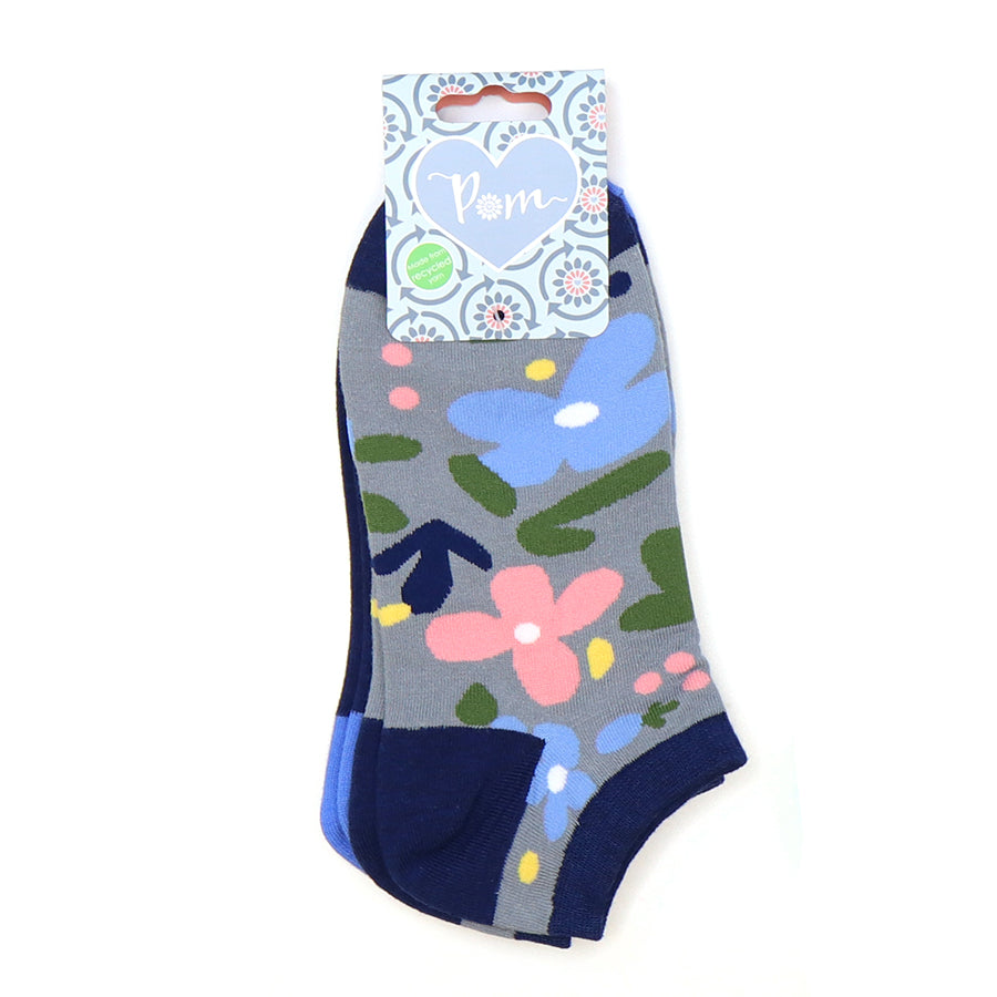 Navy and grey mix floral trainer sock duo