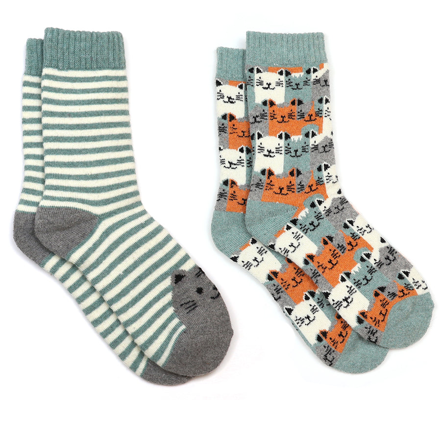 Kitty green stripe cat socks duo