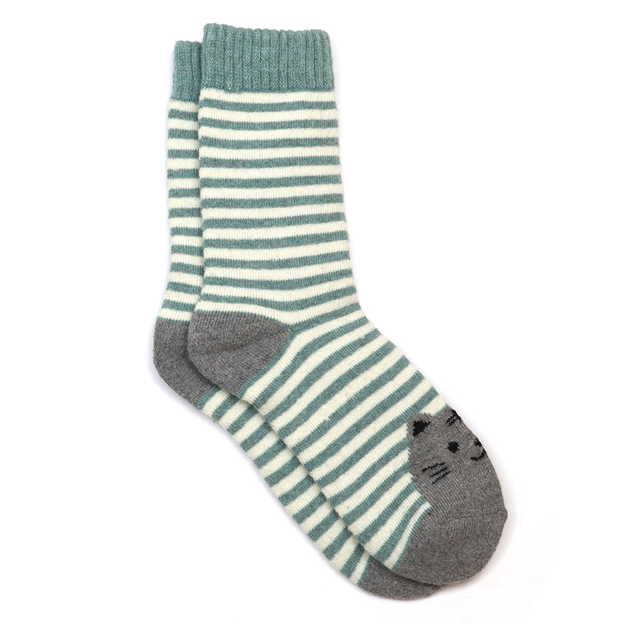 Kitty green stripe cat socks duo