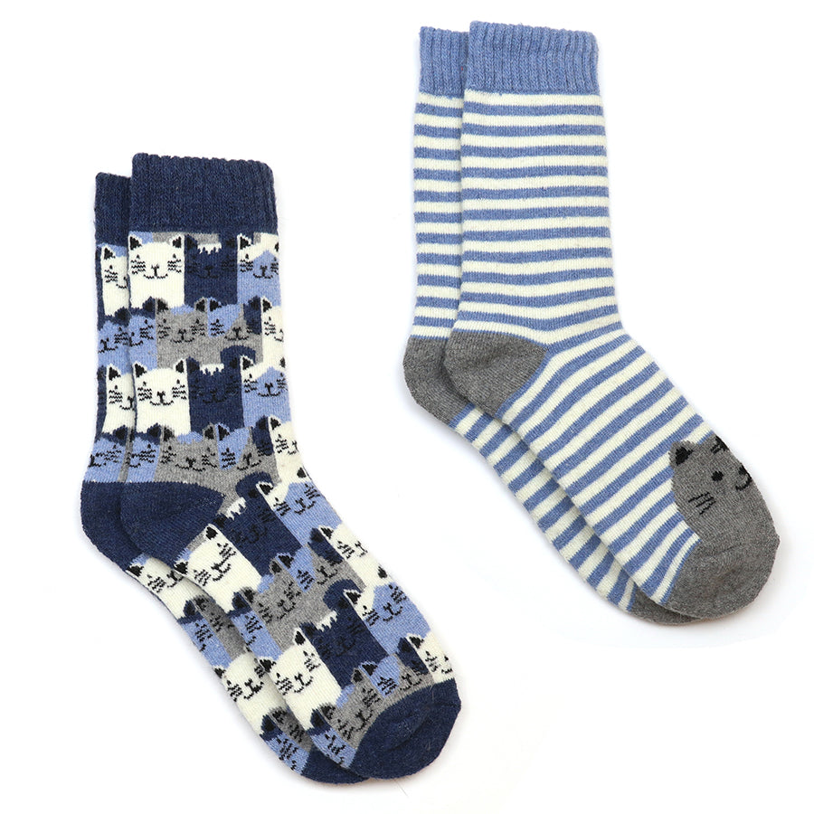 Kitty blue stripe cat socks duo