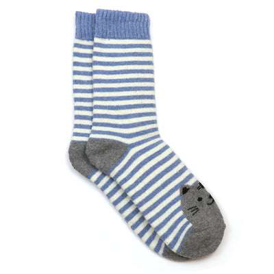 Kitty blue stripe cat socks duo