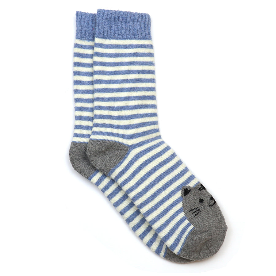 Kitty blue stripe cat socks duo