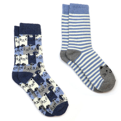 Kitty blue stripe cat socks duo