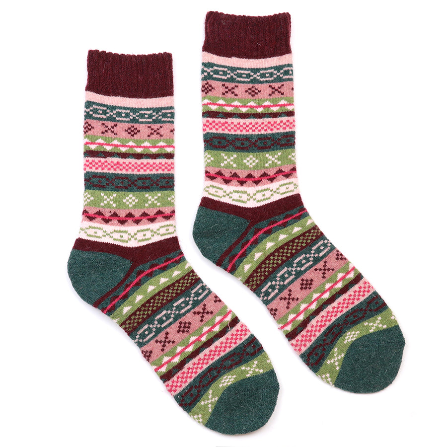 Lacey green, pink mix multi pattern stripe socks