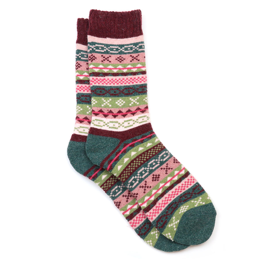 Lacey green, pink mix multi pattern stripe socks