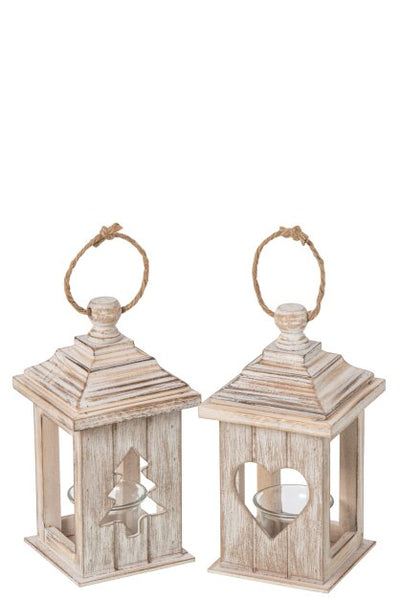 Lantern Fir Wood Beige Assortment Of 2