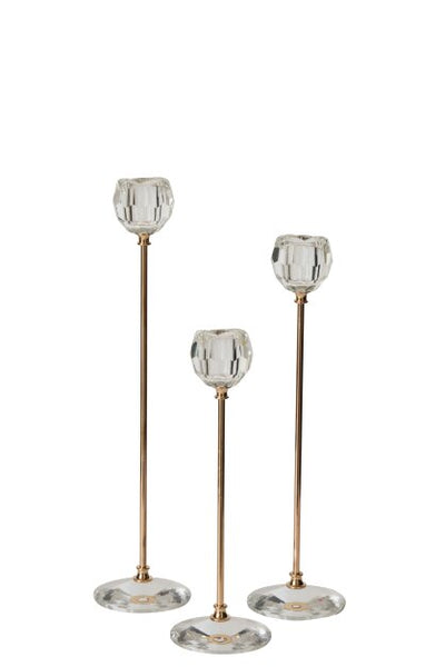 Set Of 3 Candle Holder Crystal Transparent