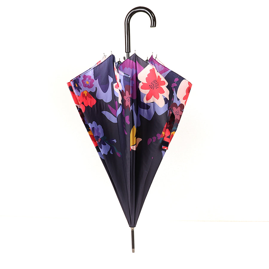 Recycled navy and floral print edge umbrella