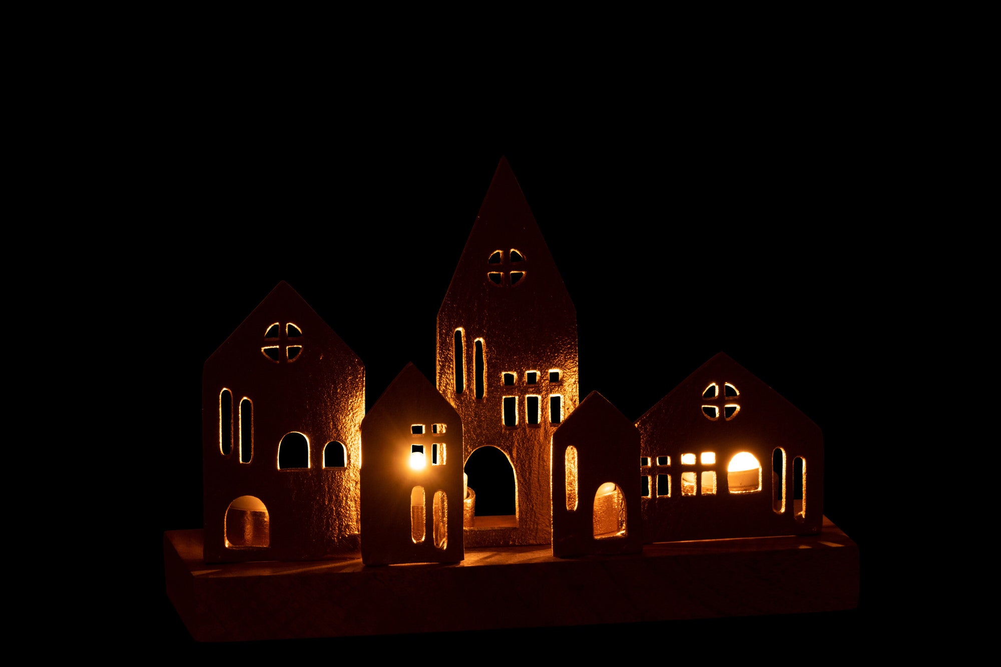 Tealight Holder House Aluminium/Wood Gold/Natural