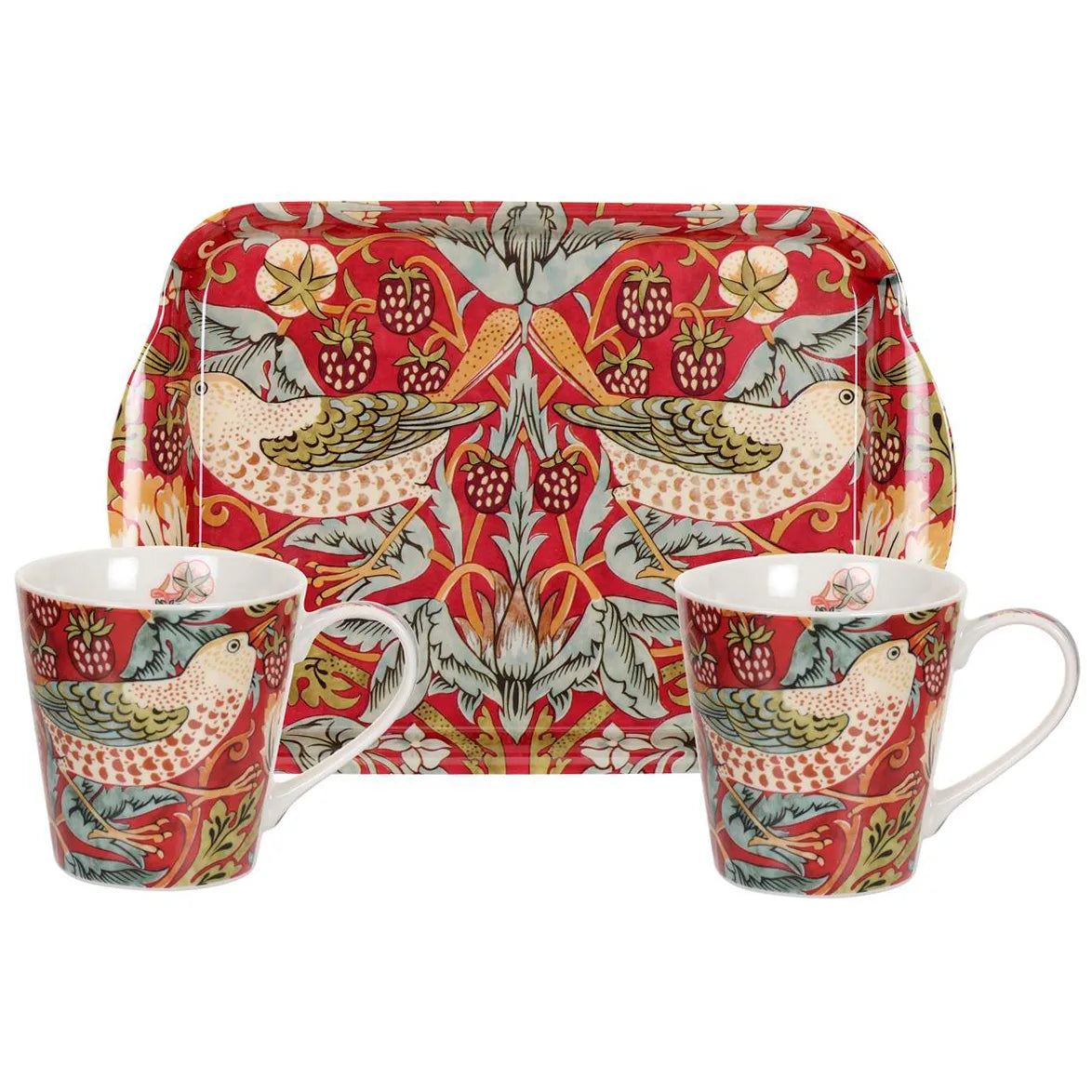 Strawberry Thief Red mug and tray set